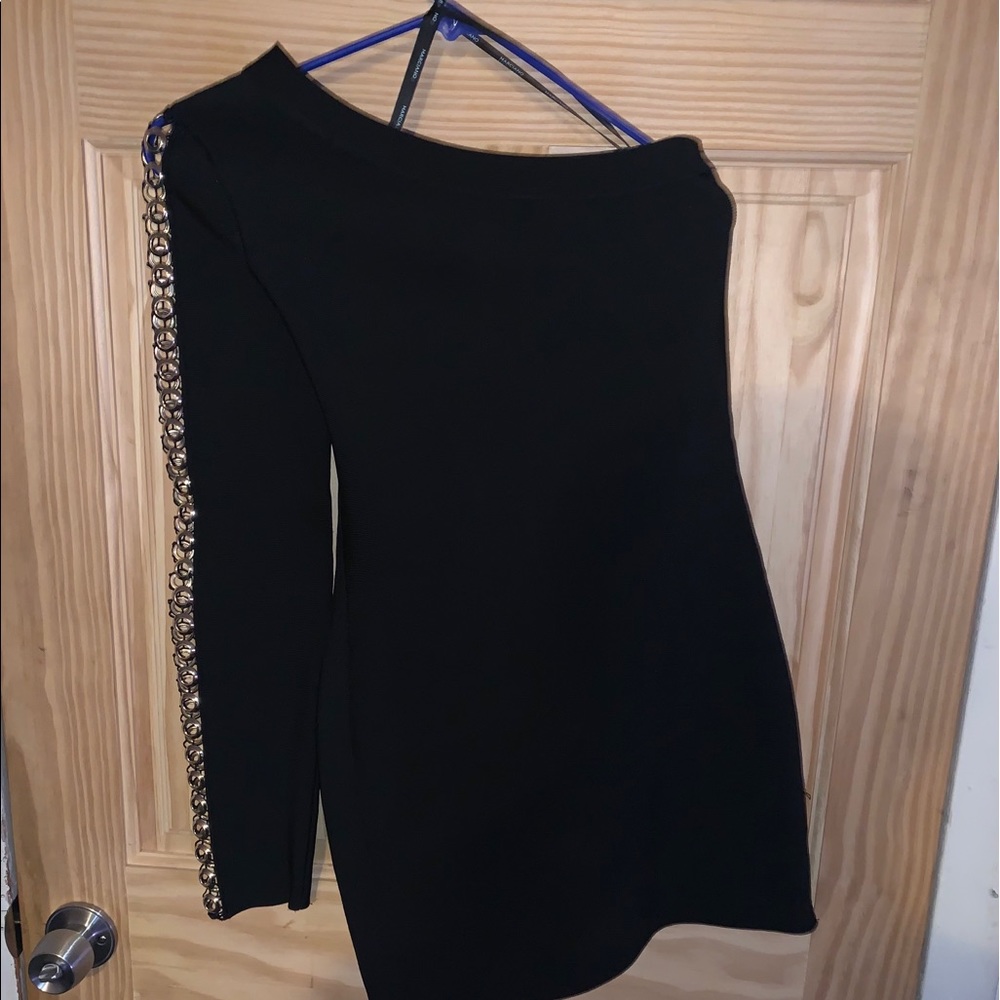 GuessbyMarciano One-shoulder Black & Gold mini